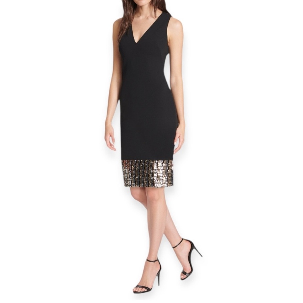 Vince Camuto NWT size 6 Black Dress Embellished with Sequined Trim Sheath